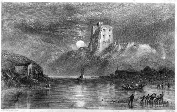 Norham Castle, Moonrise engraving by William Miller after Turner